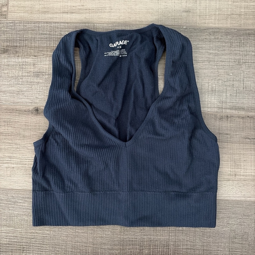 Garage Women's Navy Ribbed Top